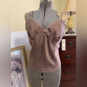 Brown Satin Cami Top with Lace Trim and Bow Women’s Size XXL NEW